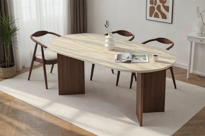 Nordure Mesa de Comedor Sablin en Travertino y Nogal Milán Nordure Mesa de Comedor Sablin en Travertino y Nogal Milán